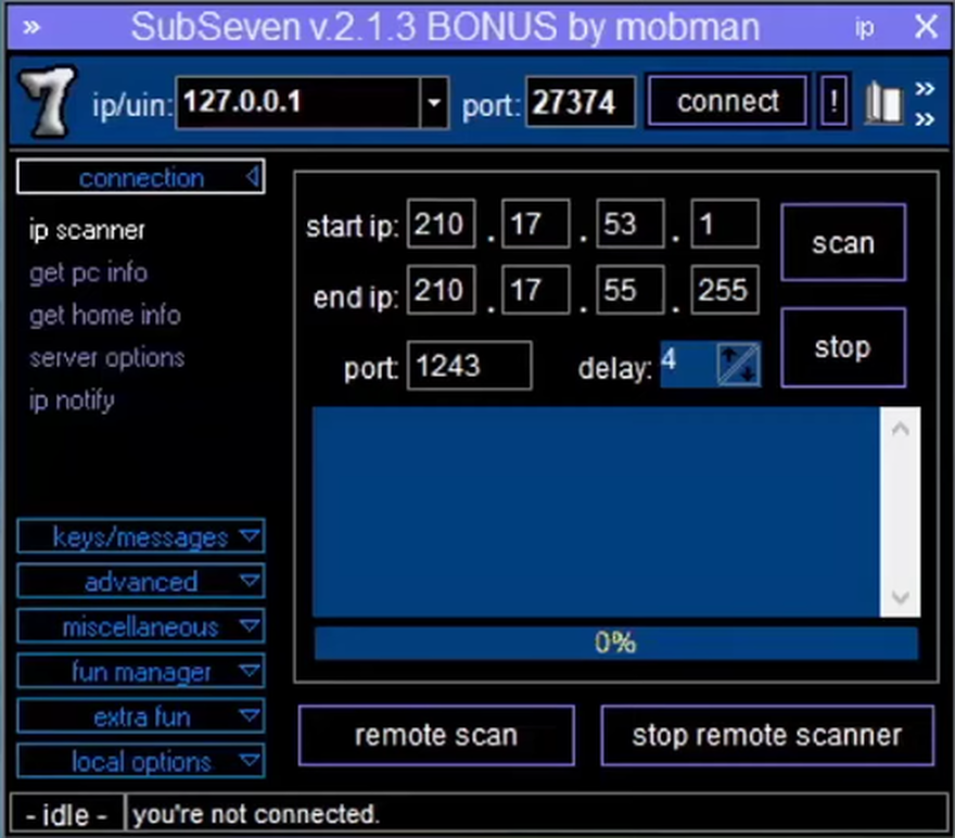SubSeven Trojan User Interface